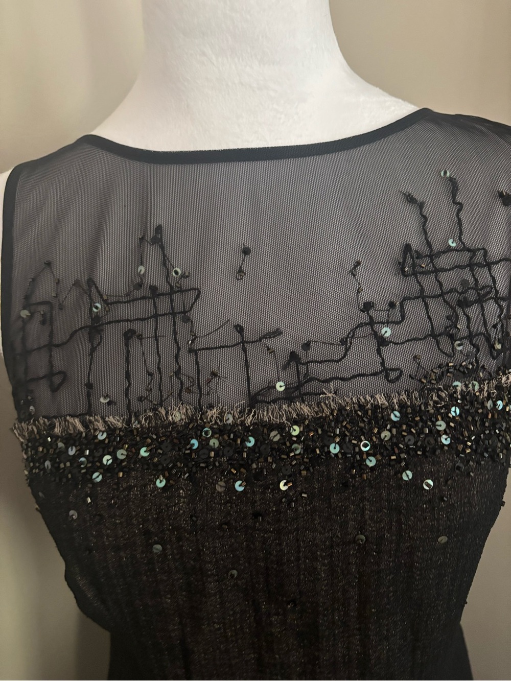 BCBGMaxAzria Y2K Black Beaded Mesh Midi Dress - Picture 3 of 5